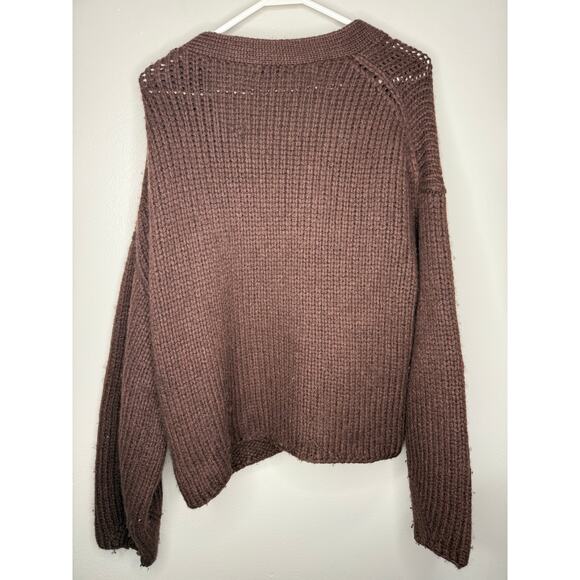 Aritzia Babaton Coffee Bean V Neck Cropped Cardigan Wool Blend Womens Size Small - Picture 3 of 7